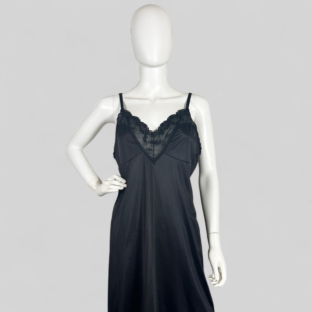 Vintage Kayser Black Nylon Lace Slip‎ Dress Size 40 Made USA